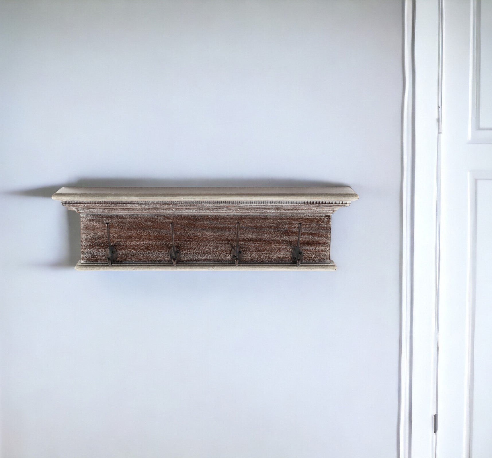 28" Brown Solid Wood Four Hook Wall Mount Coat Rack-Coat Hangers-DECOROLALA