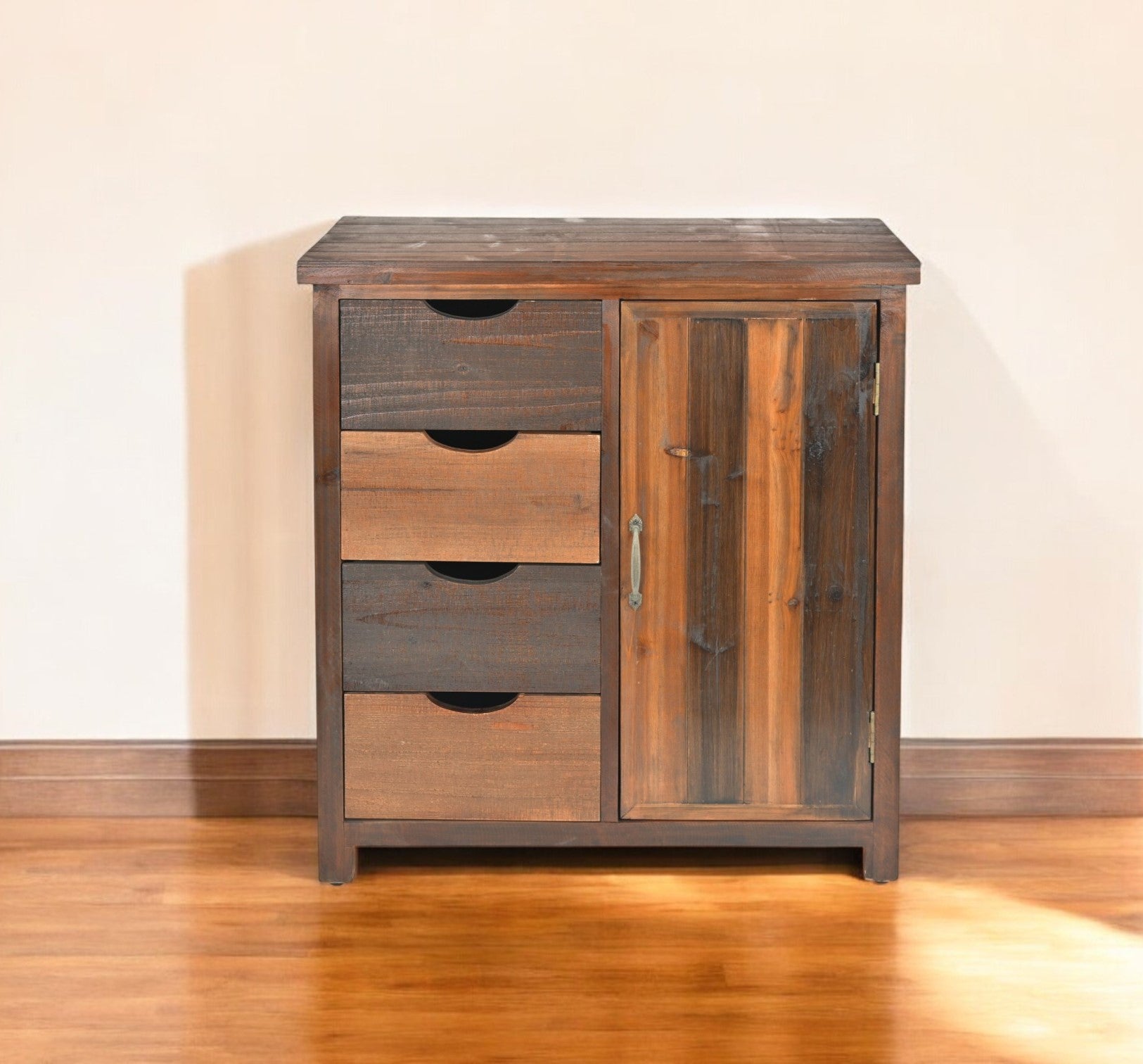 28" Brown Wood Four Drawer Sideboard-Sideboards-DECOROLALA