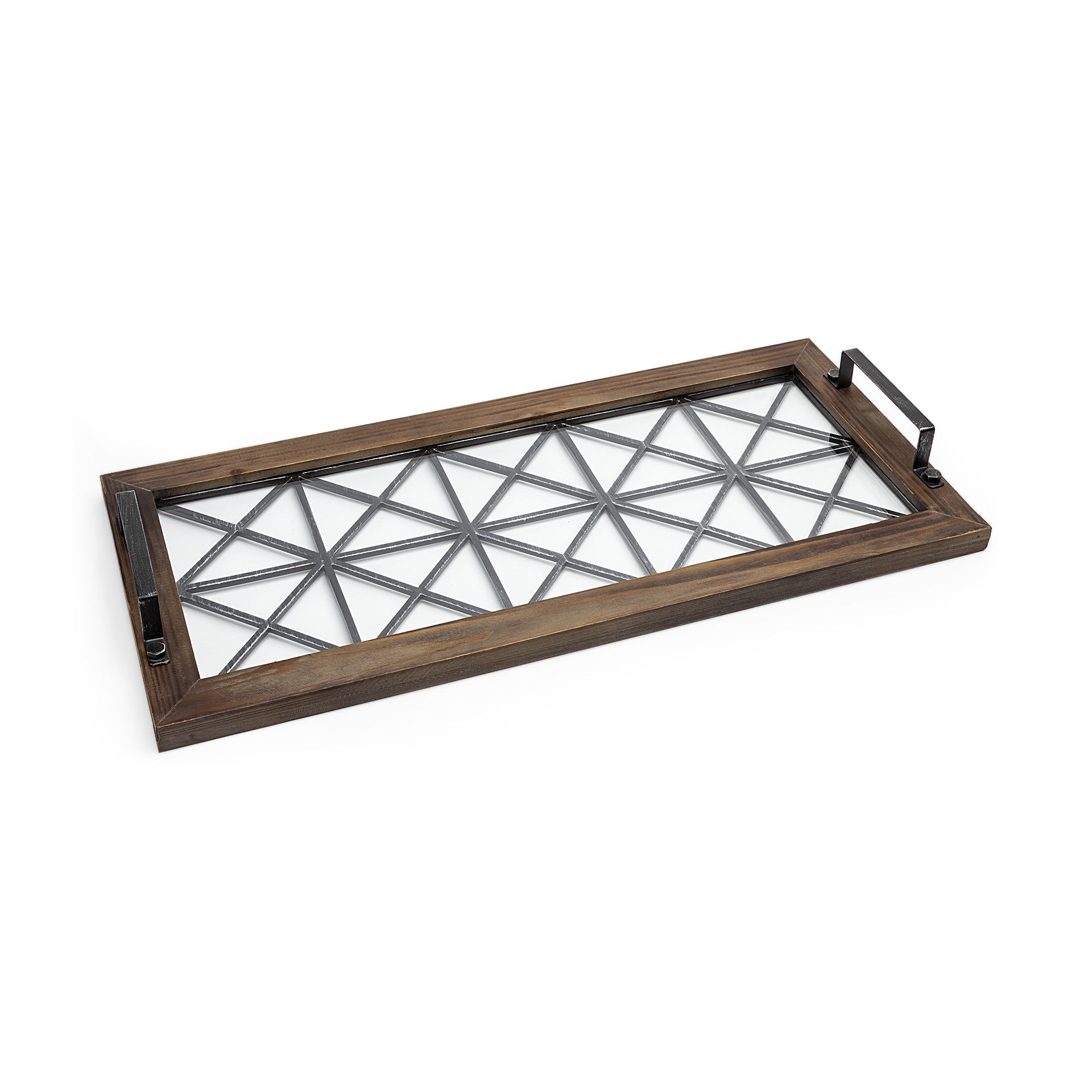 28" Brown Wood Indoor Outdoor Tray With Handles-Trays-DECOROLALA