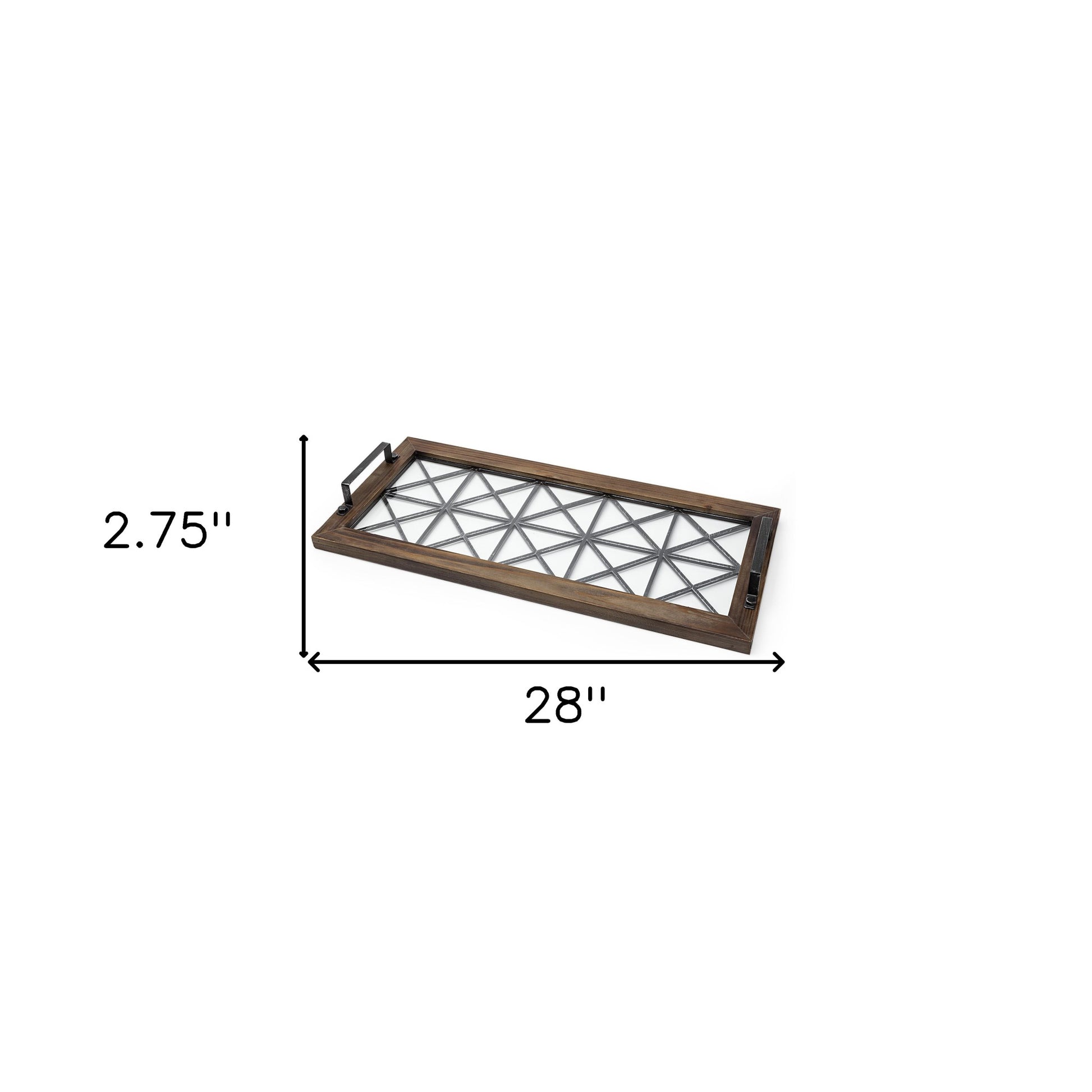 28" Brown Wood Indoor Outdoor Tray With Handles-Trays-DECOROLALA