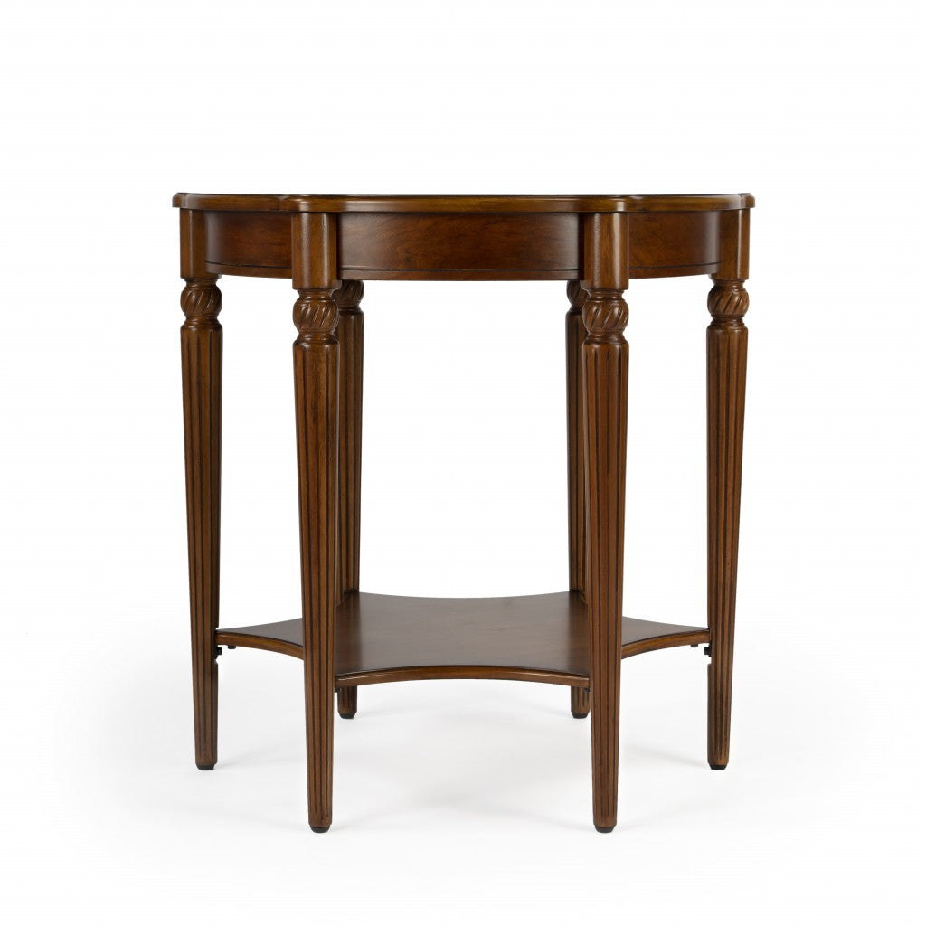 28" Brown Wood Round Coffee Table With Shelf-Coffee Tables-DECOROLALA