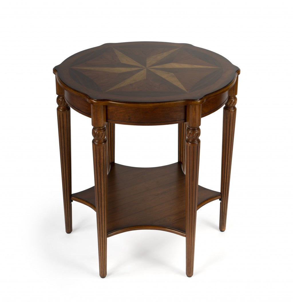 28" Brown Wood Round Coffee Table With Shelf-Coffee Tables-DECOROLALA