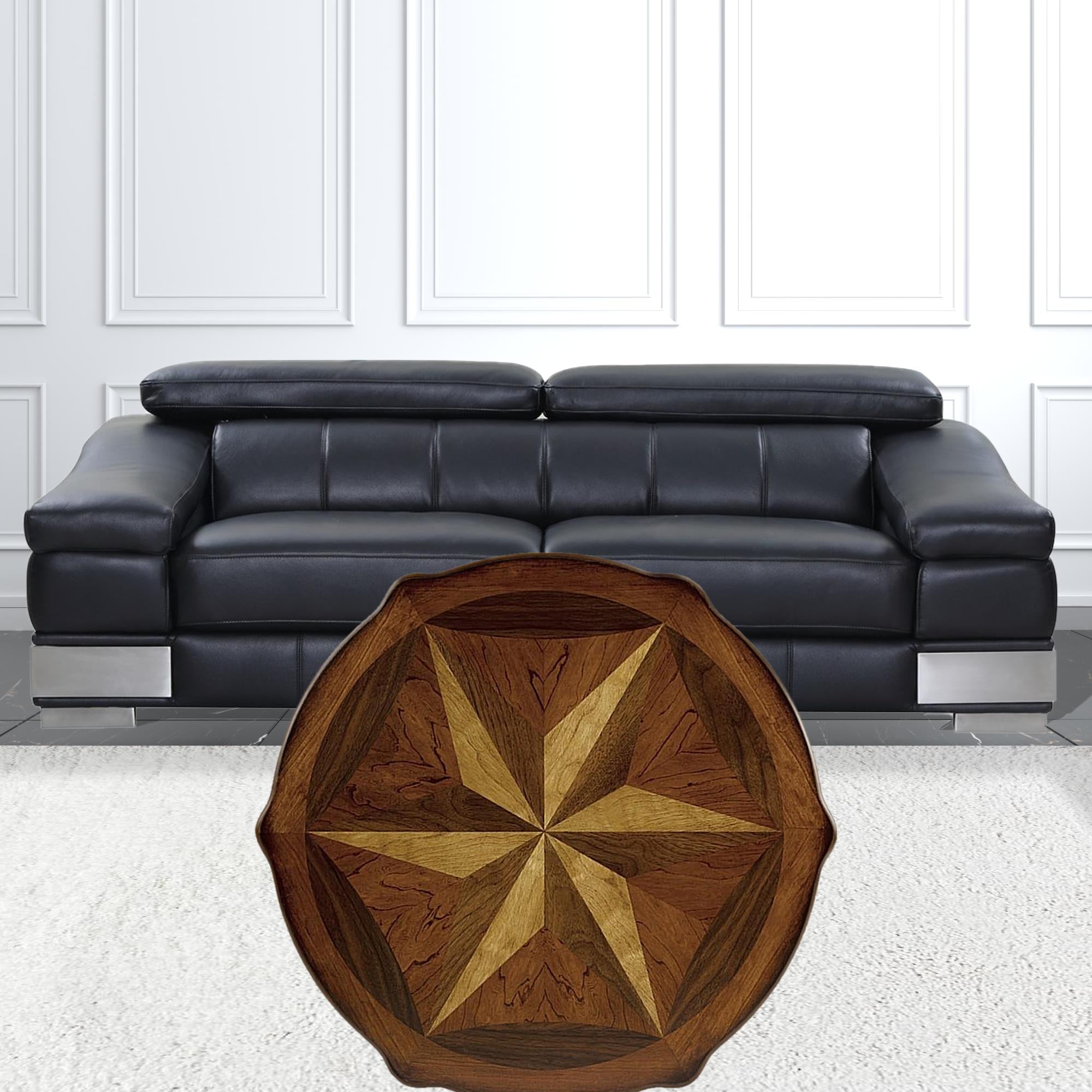28" Brown Wood Round Coffee Table With Shelf-Coffee Tables-DECOROLALA