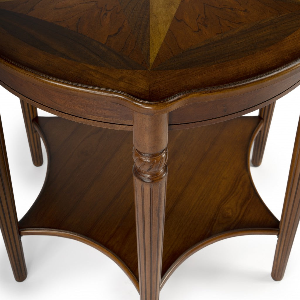 28" Brown Wood Round Coffee Table With Shelf-Coffee Tables-DECOROLALA