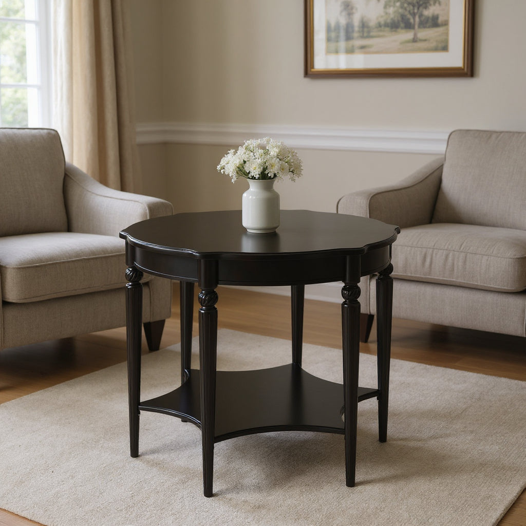 28" Brown Wood Round Coffee Table With Shelf-Coffee Tables-DECOROLALA