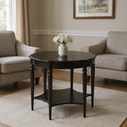 28" Brown Wood Round Coffee Table With Shelf-Coffee Tables-DECOROLALA