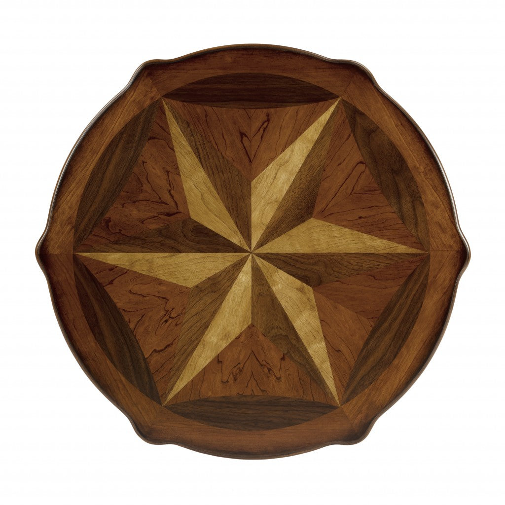 28" Brown Wood Round Coffee Table With Shelf-Coffee Tables-DECOROLALA