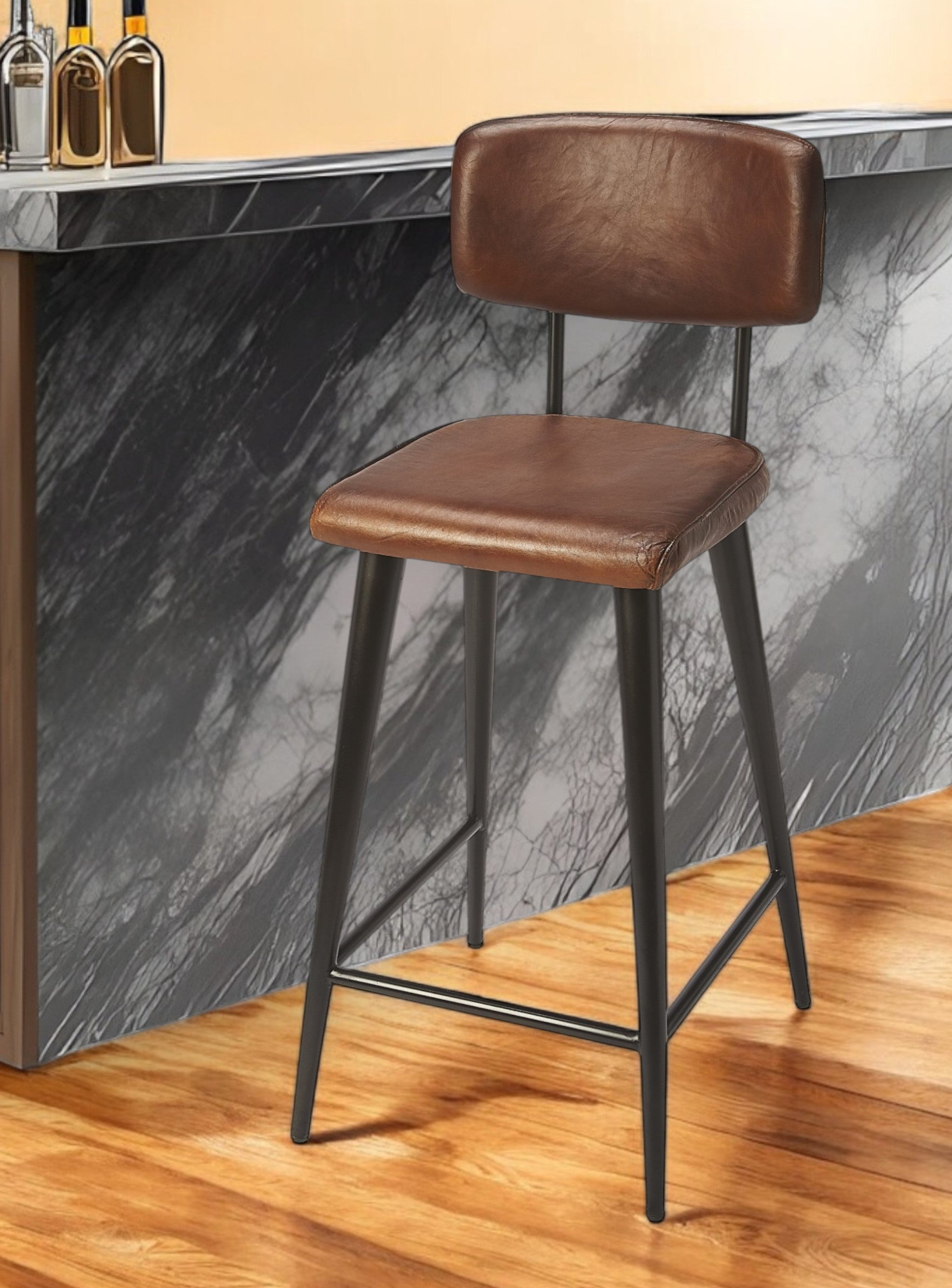 28" Brown and Black Iron Bar Chair-Bar Chairs-DECOROLALA