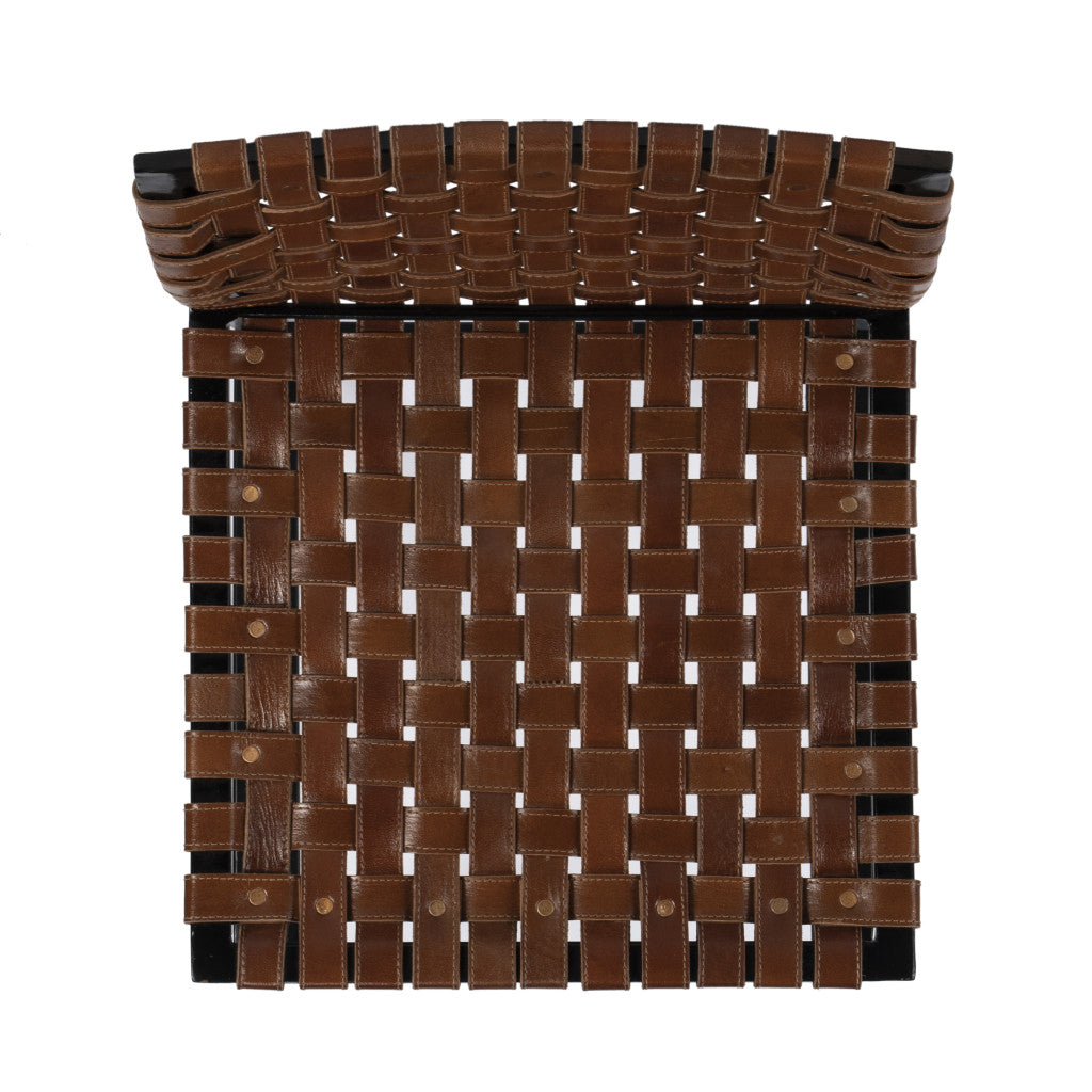 28" Brown and Black Leather and Iron Bar Chair-Bar Chairs-DECOROLALA