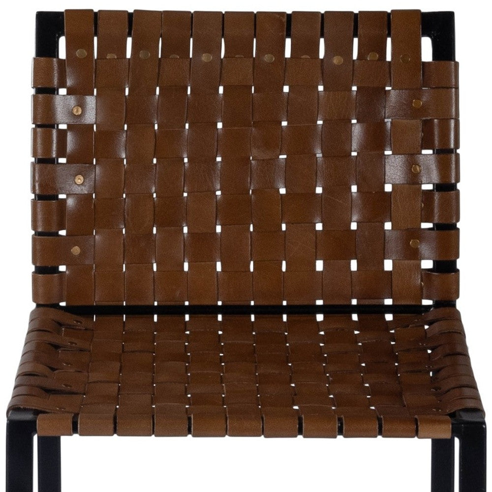 28" Brown and Black Leather and Iron Bar Chair-Bar Chairs-DECOROLALA