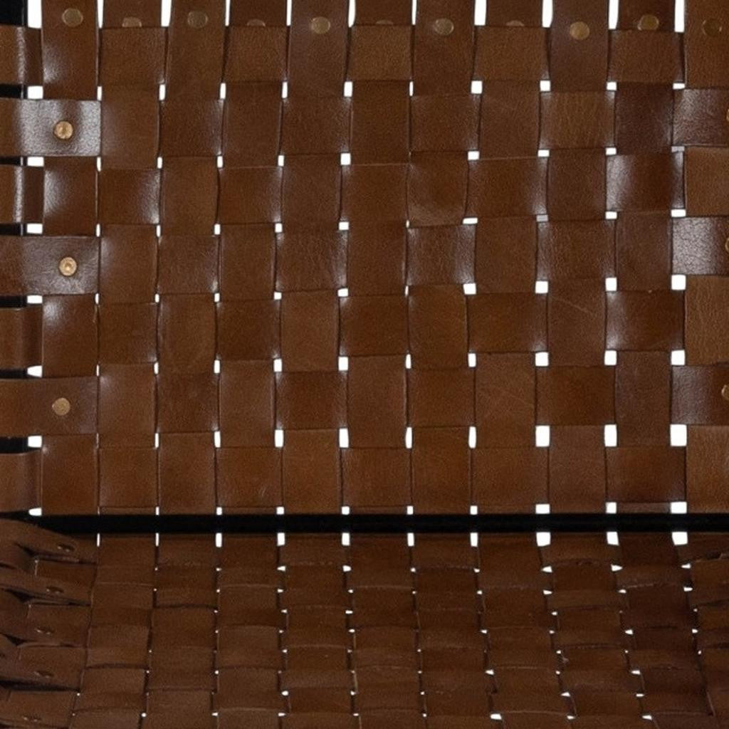 28" Brown and Black Leather and Iron Bar Chair-Bar Chairs-DECOROLALA