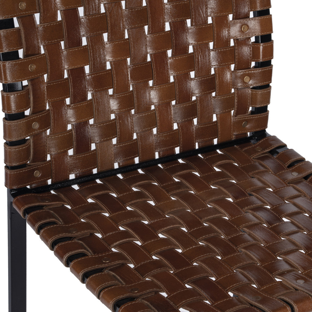 28" Brown and Black Leather and Iron Bar Chair-Bar Chairs-DECOROLALA