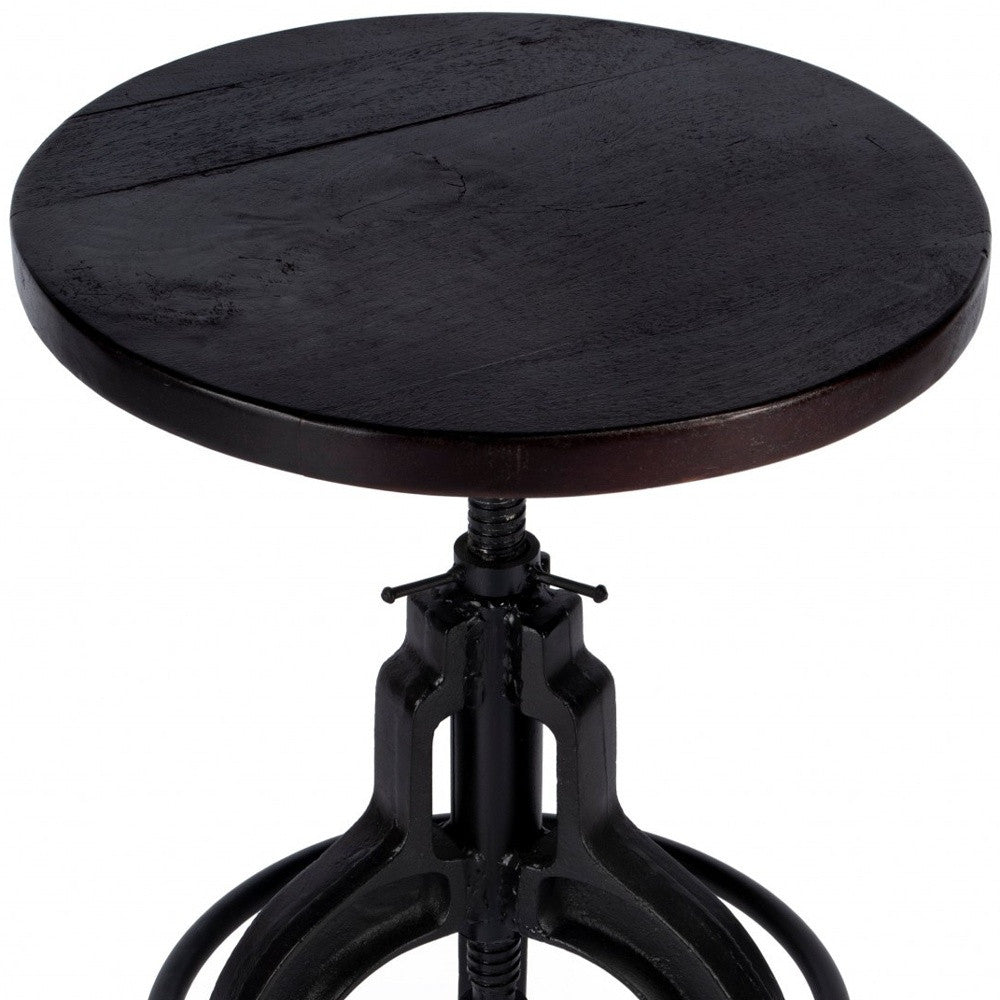 28" Brown and Black Manufactured Wood and Iron Backless Swivel Bar Chair-Bar Chairs-DECOROLALA