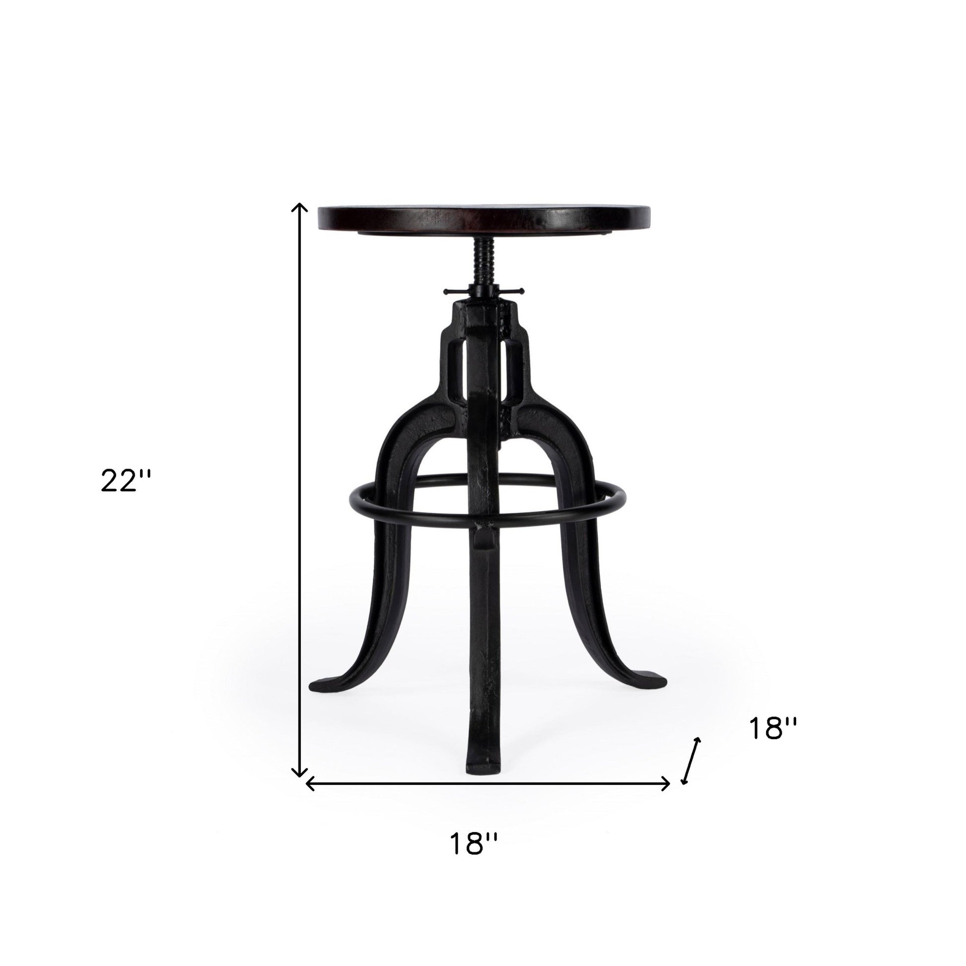 28" Brown and Black Manufactured Wood and Iron Backless Swivel Bar Chair-Bar Chairs-DECOROLALA