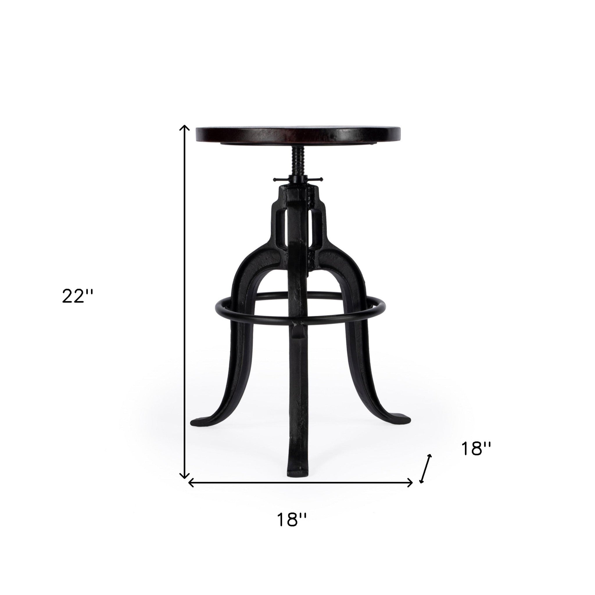 28" Brown and Black Manufactured Wood and Iron Backless Swivel Bar Chair-Bar Chairs-DECOROLALA