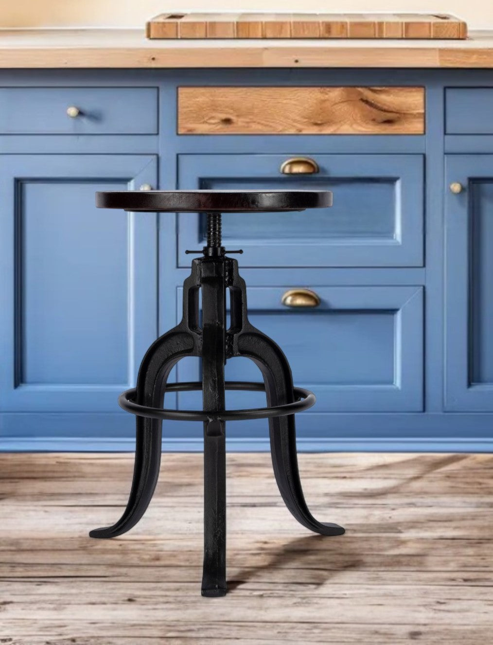 28" Brown and Black Manufactured Wood and Iron Backless Swivel Bar Chair-Bar Chairs-DECOROLALA