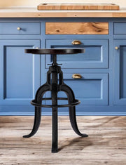 28" Brown and Black Manufactured Wood and Iron Backless Swivel Bar Chair-Bar Chairs-DECOROLALA