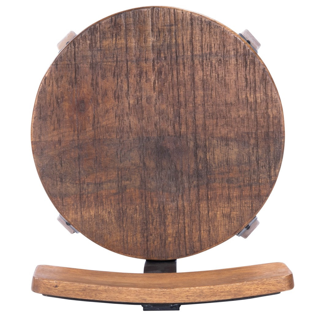 28" Brown and Natural Solid Wood and Iron Bar Chair-Bar Chairs-DECOROLALA