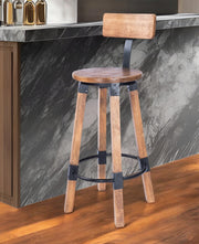 28" Brown and Natural Solid Wood and Iron Bar Chair-Bar Chairs-DECOROLALA