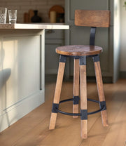 28" Brown and Natural Solid Wood and Iron Bar Chair-Bar Chairs-DECOROLALA