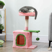 28" Cat Tree Tower with Condo and Sisal Post - Pink & Green-Cats-DECOROLALA