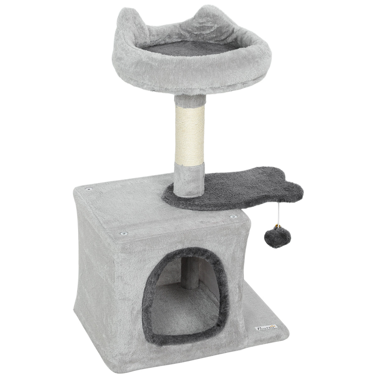 28" Cat Tree Tower with Condo and Sisal Scratching Post - Light Grey-Cats-DECOROLALA