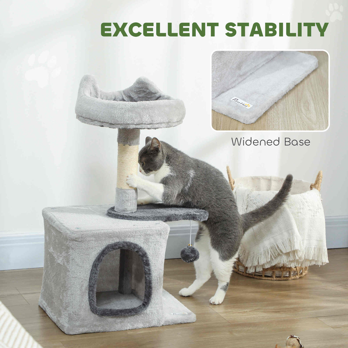 28" Cat Tree Tower with Condo and Sisal Scratching Post - Light Grey-Cats-DECOROLALA