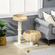 28" Cat Tree with Scratching Post and Double Beds - Beige-Cats-DECOROLALA