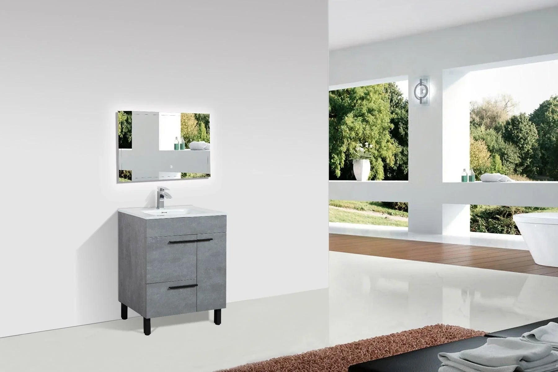 28" Cement Freestanding Single Sink Bathroom Vanity with White Ceramic Countertop Odessa-Migration_Bathroom Vanities-DECOROLALA