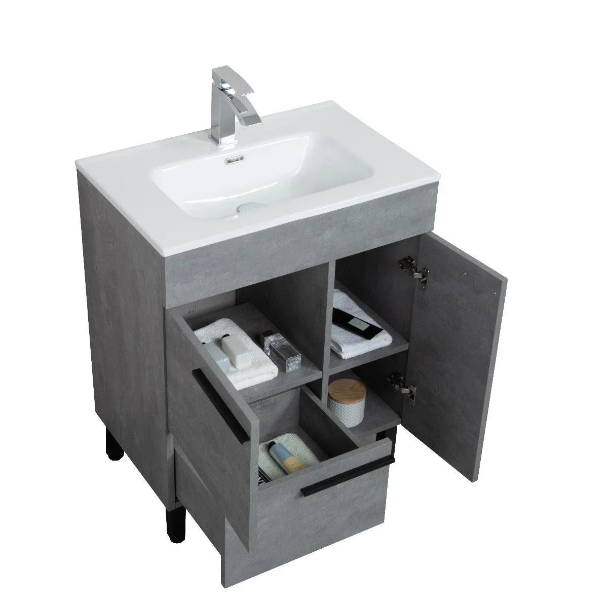 28" Cement Freestanding Single Sink Bathroom Vanity with White Ceramic Countertop Odessa-Migration_Bathroom Vanities-DECOROLALA