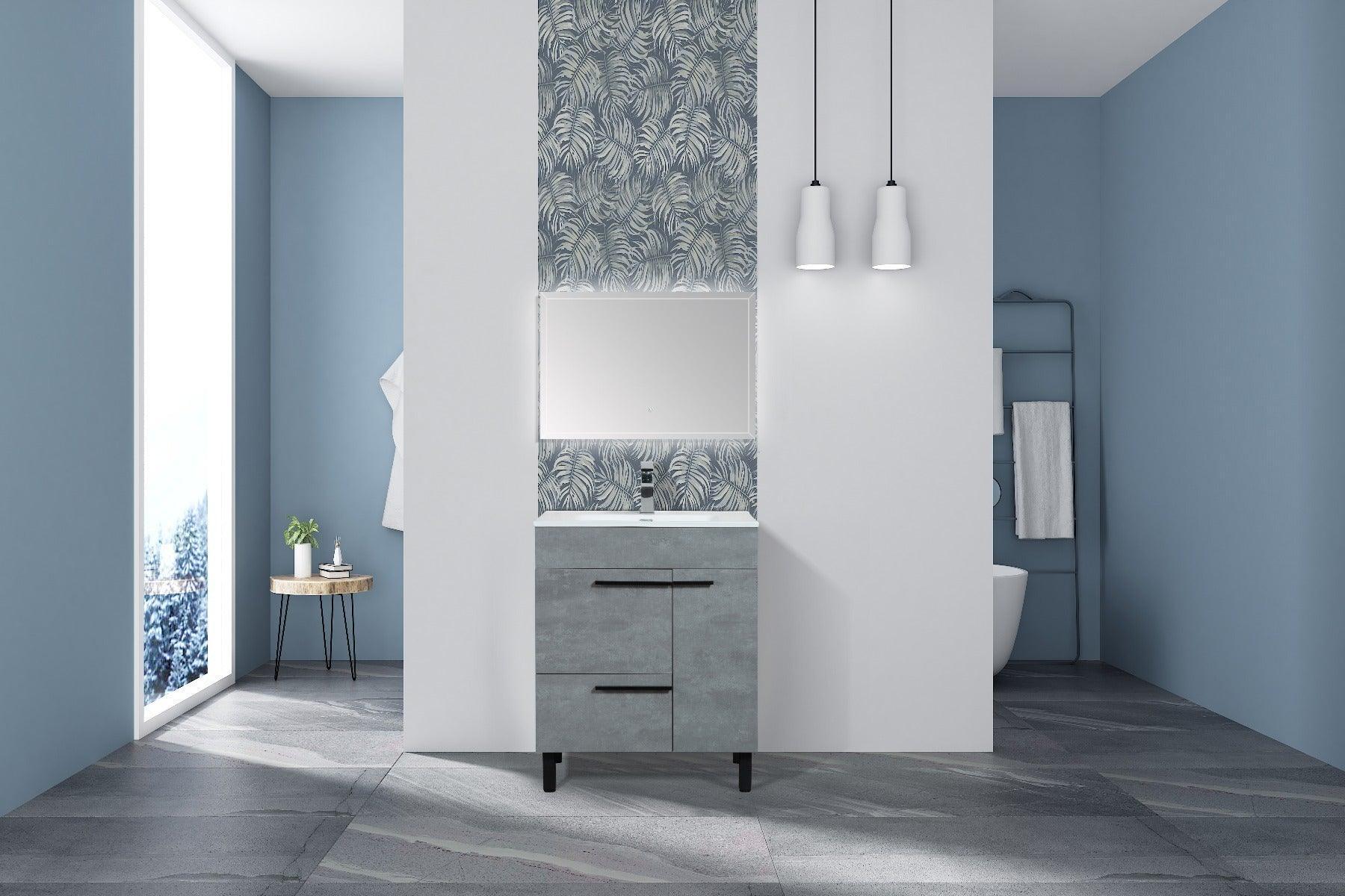 28" Cement Freestanding Single Sink Bathroom Vanity with White Ceramic Countertop Odessa-Migration_Bathroom Vanities-DECOROLALA