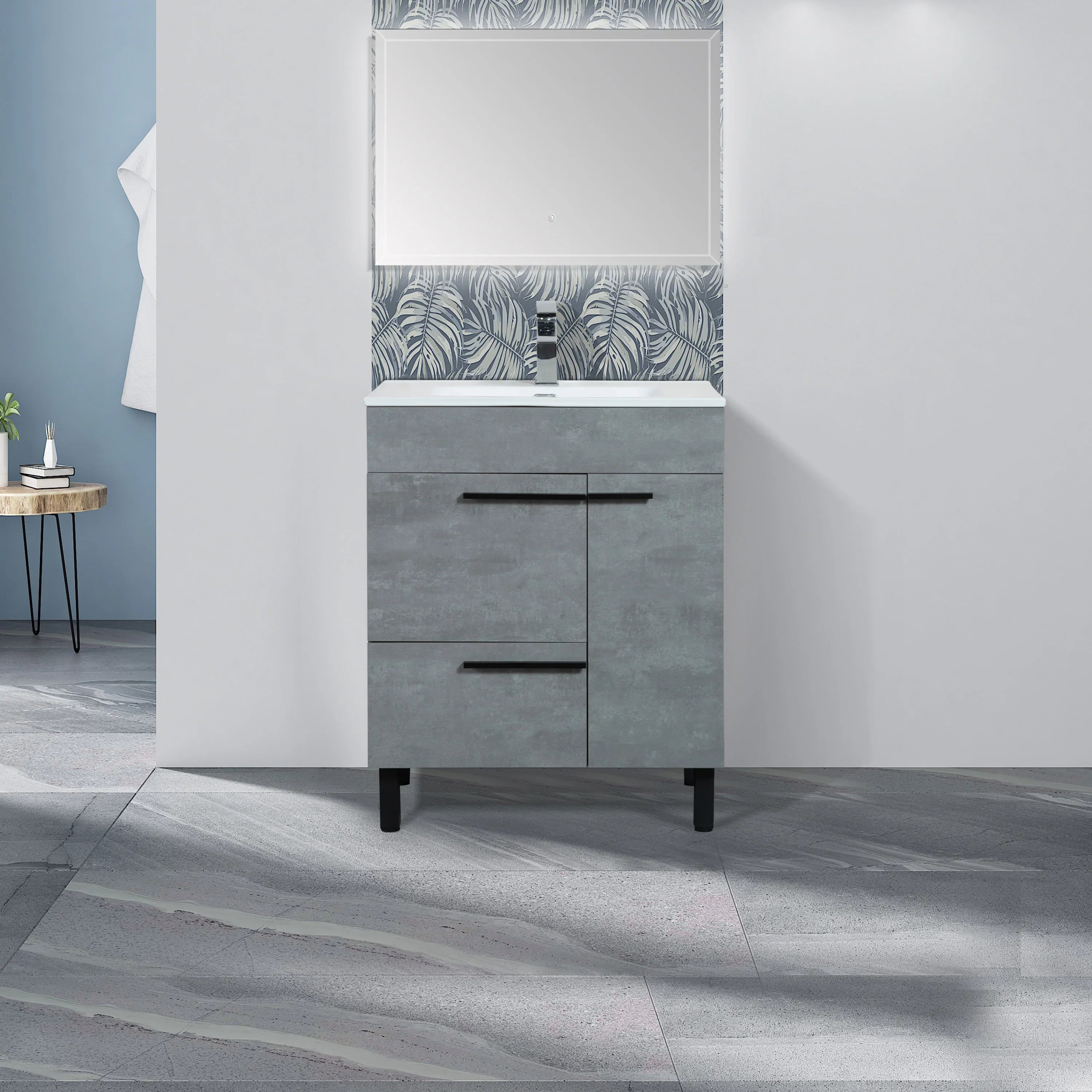 28" Cement Freestanding Single Sink Bathroom Vanity with White Ceramic Countertop Odessa-Migration_Bathroom Vanities-DECOROLALA