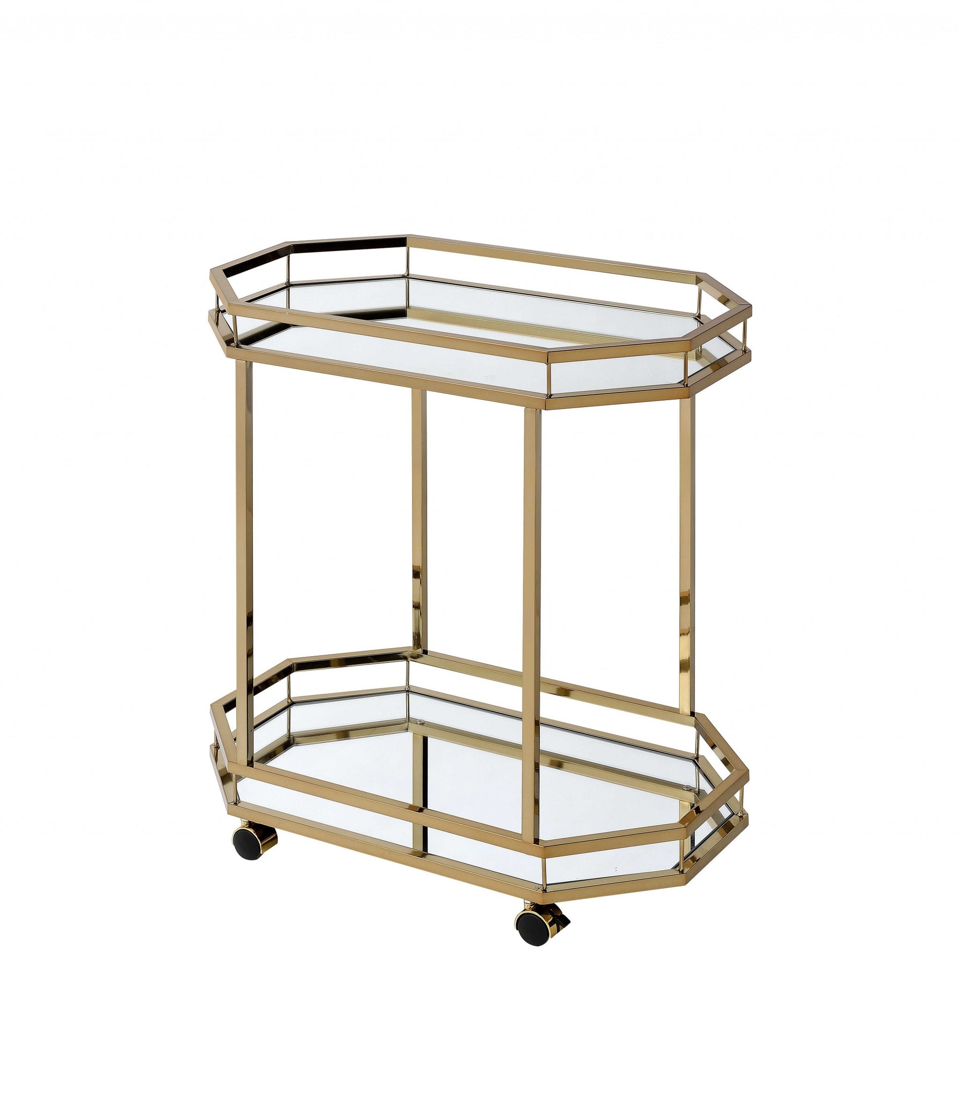 28" Champagne and Clear Glass and Iron Octagon Rolling Prep Table-Kitchen Carts-Islands-DECOROLALA
