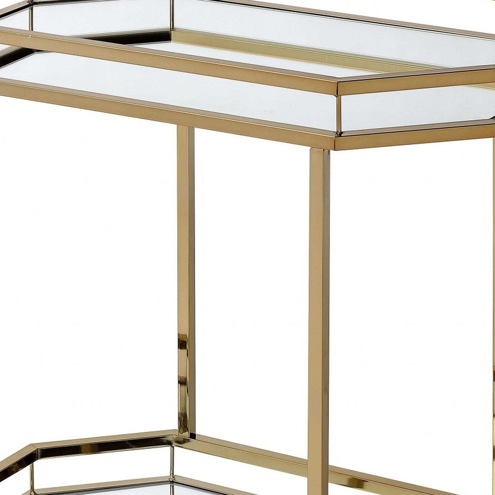 28" Champagne and Clear Glass and Iron Octagon Rolling Prep Table-Kitchen Carts-Islands-DECOROLALA