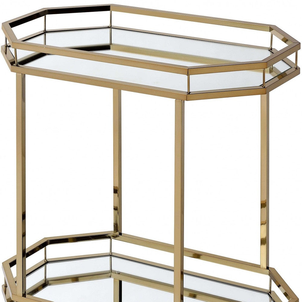 28" Champagne and Clear Glass and Iron Octagon Rolling Prep Table-Kitchen Carts-Islands-DECOROLALA