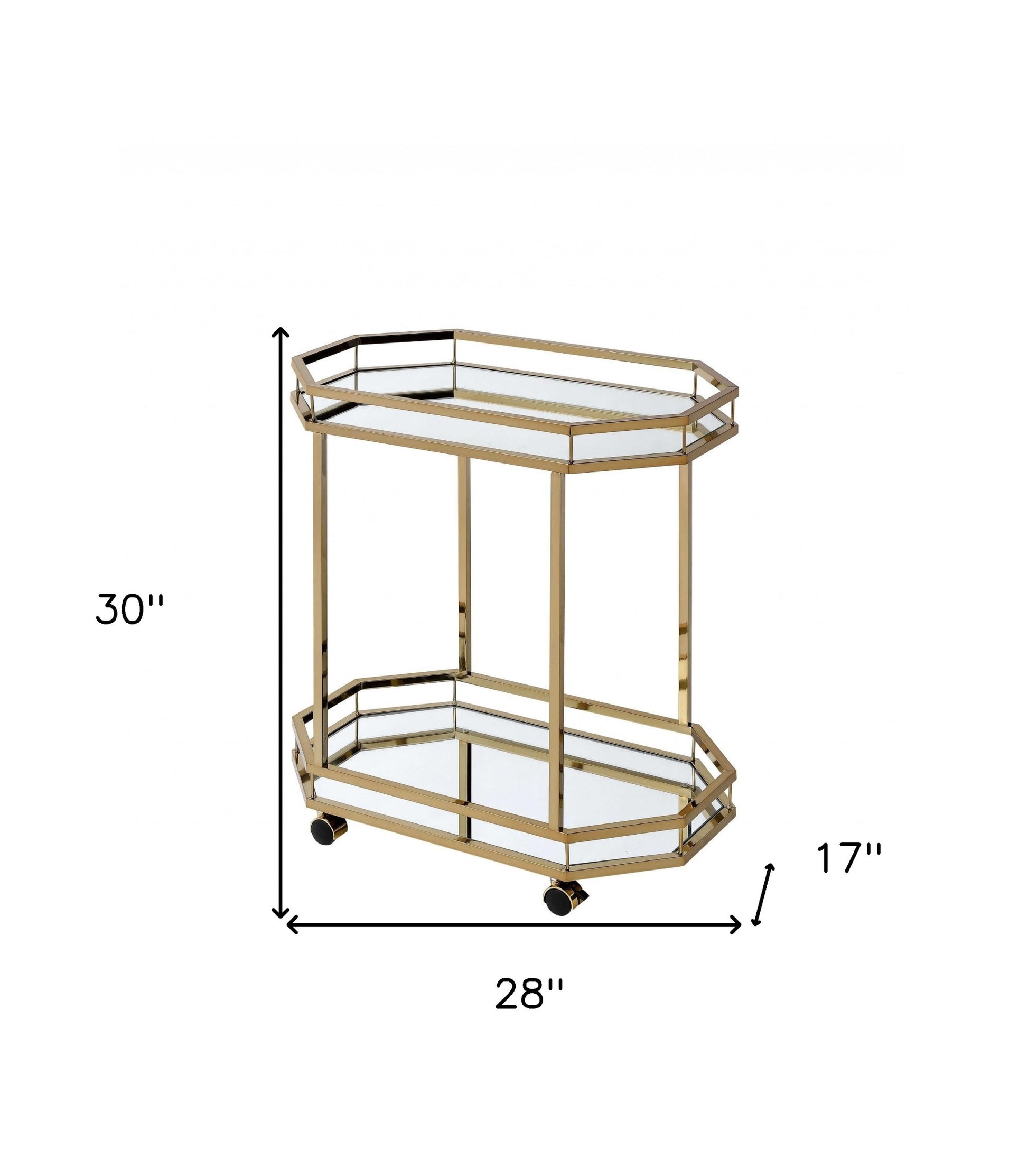 28" Champagne and Clear Glass and Iron Octagon Rolling Prep Table-Kitchen Carts-Islands-DECOROLALA