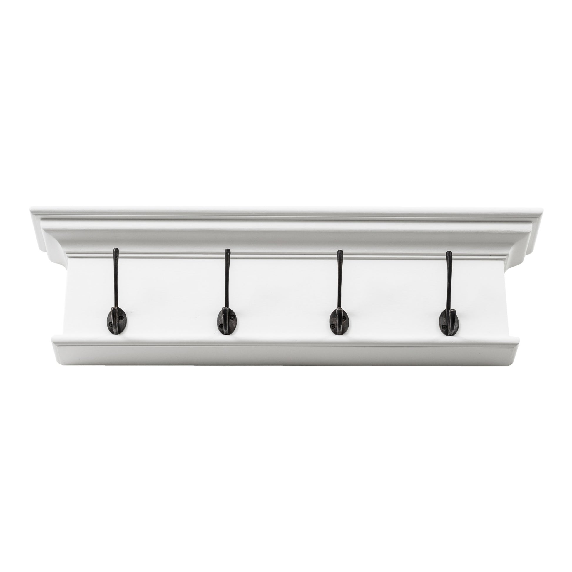 28" Classic White Wood Four Hook Hanging Coat Rack-Coat Hangers-DECOROLALA