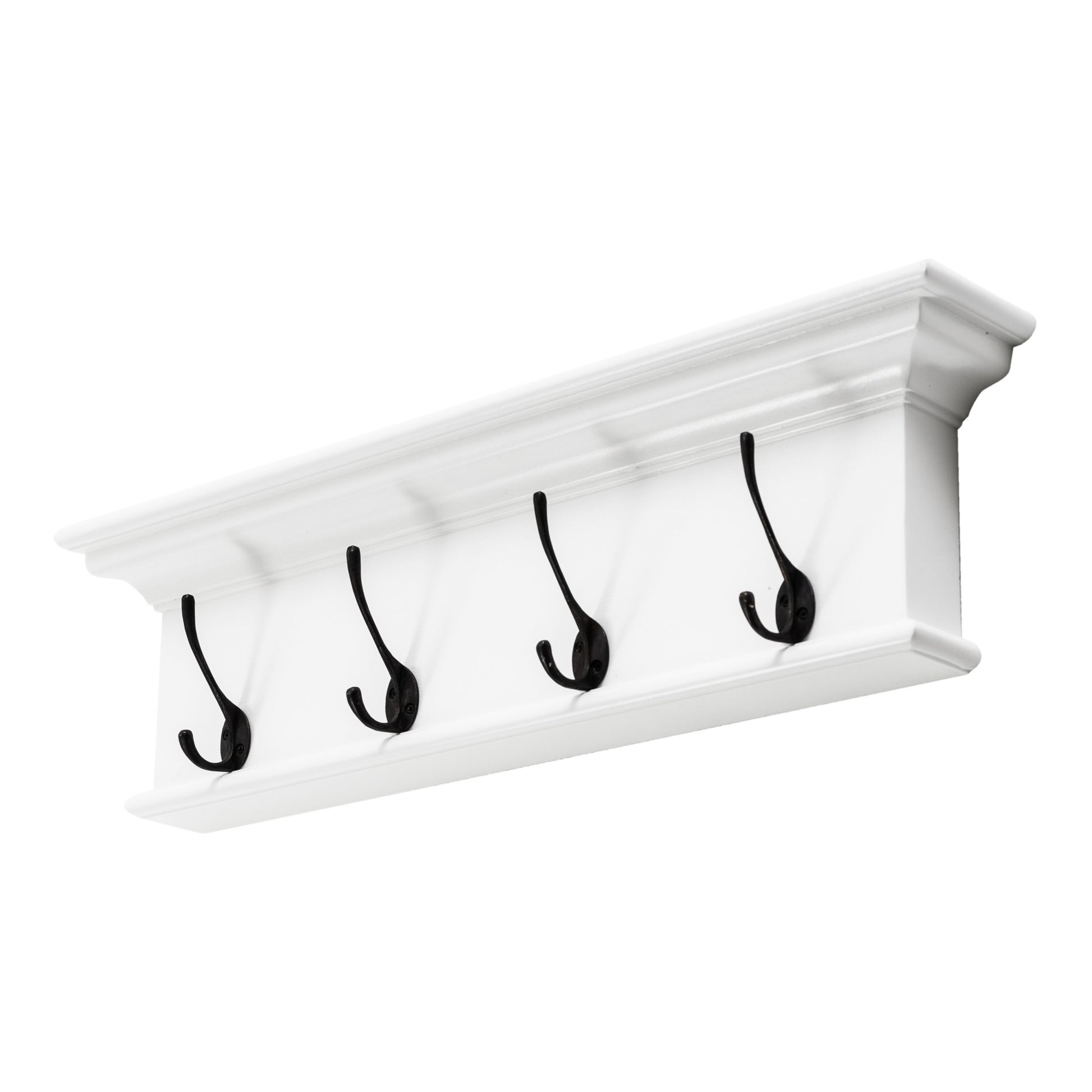 28" Classic White Wood Four Hook Hanging Coat Rack-Coat Hangers-DECOROLALA