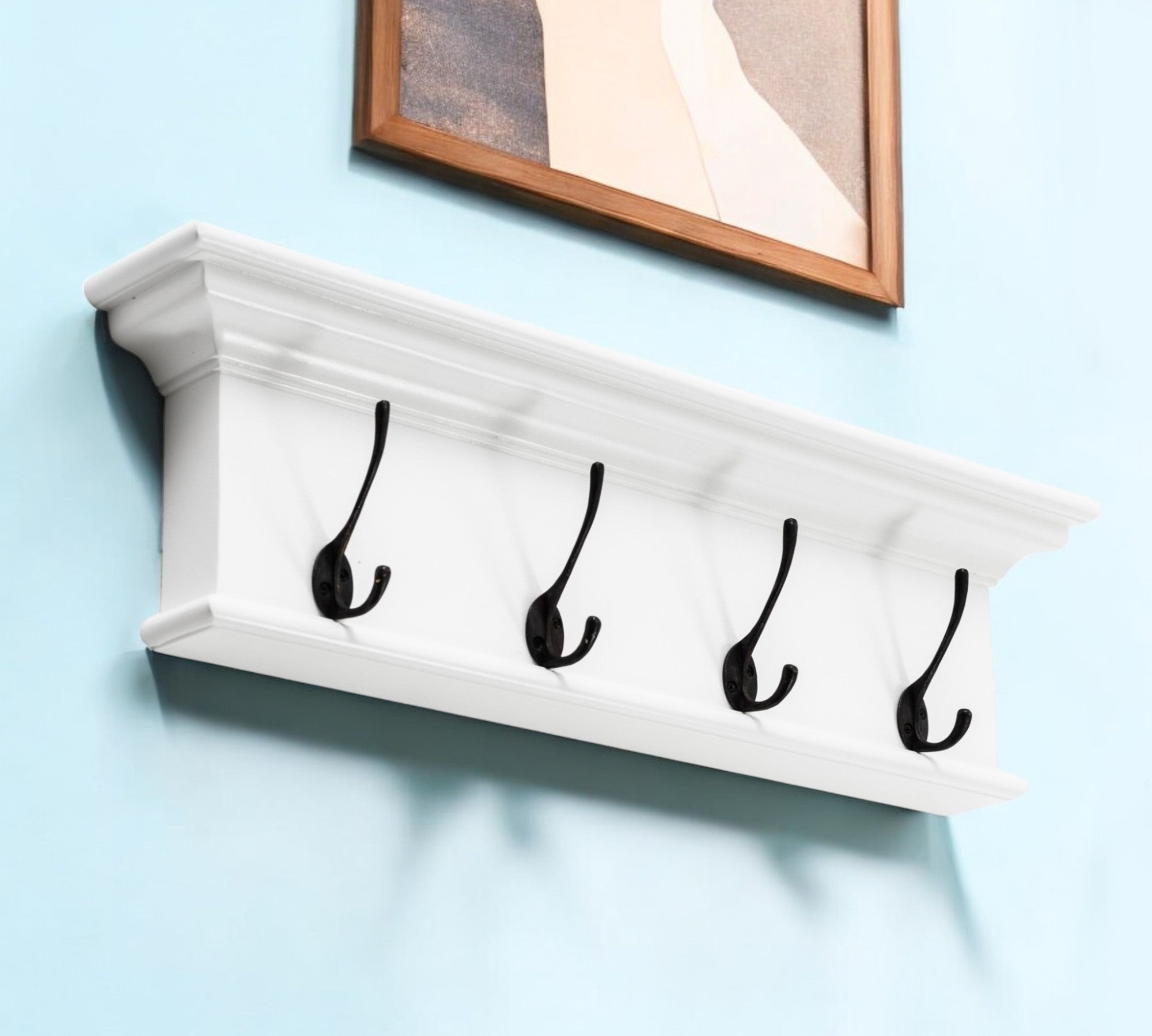 28" Classic White Wood Four Hook Hanging Coat Rack-Coat Hangers-DECOROLALA