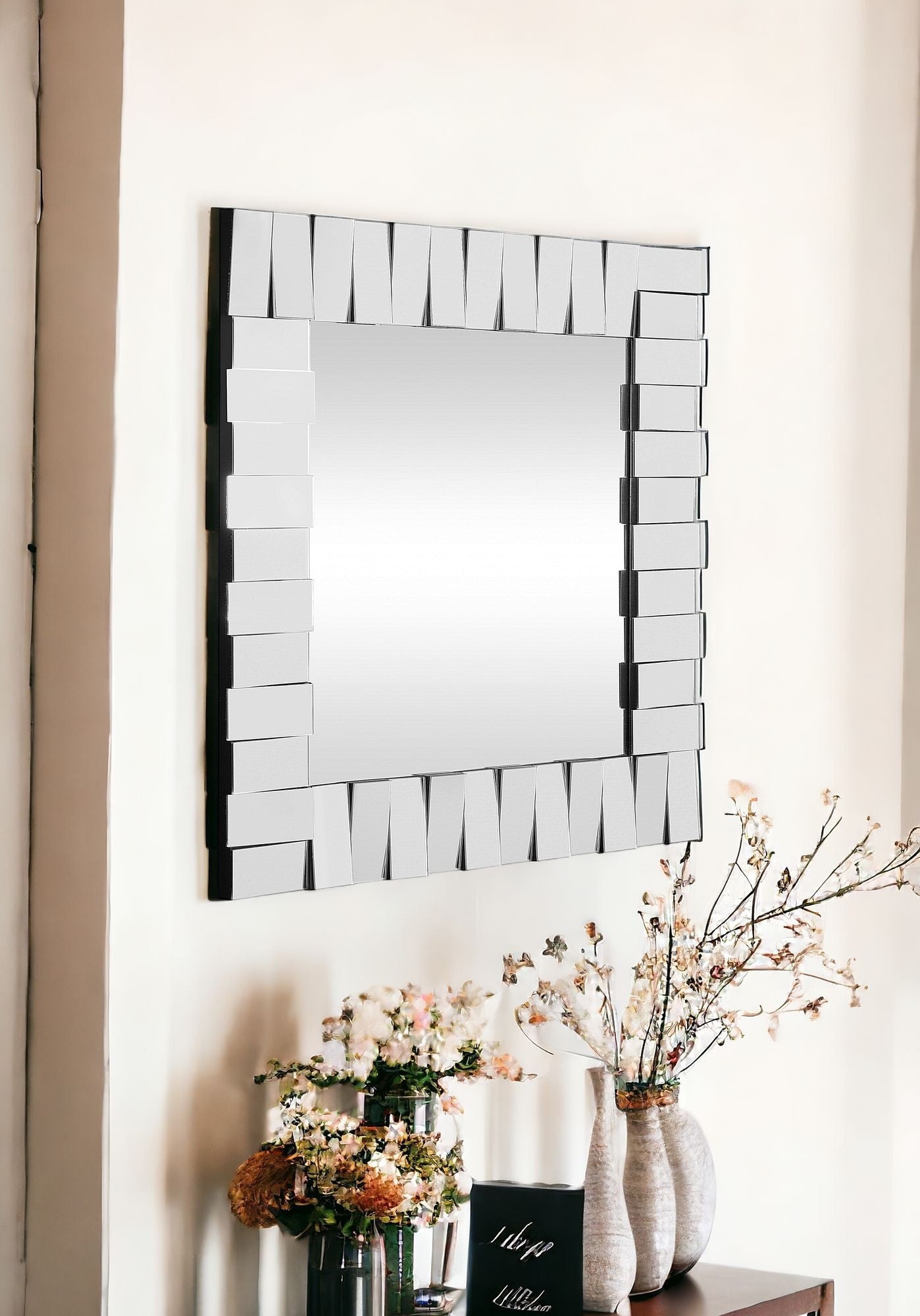 28" Clear Square Glass Framed Accent Mirror-Mirrors-DECOROLALA