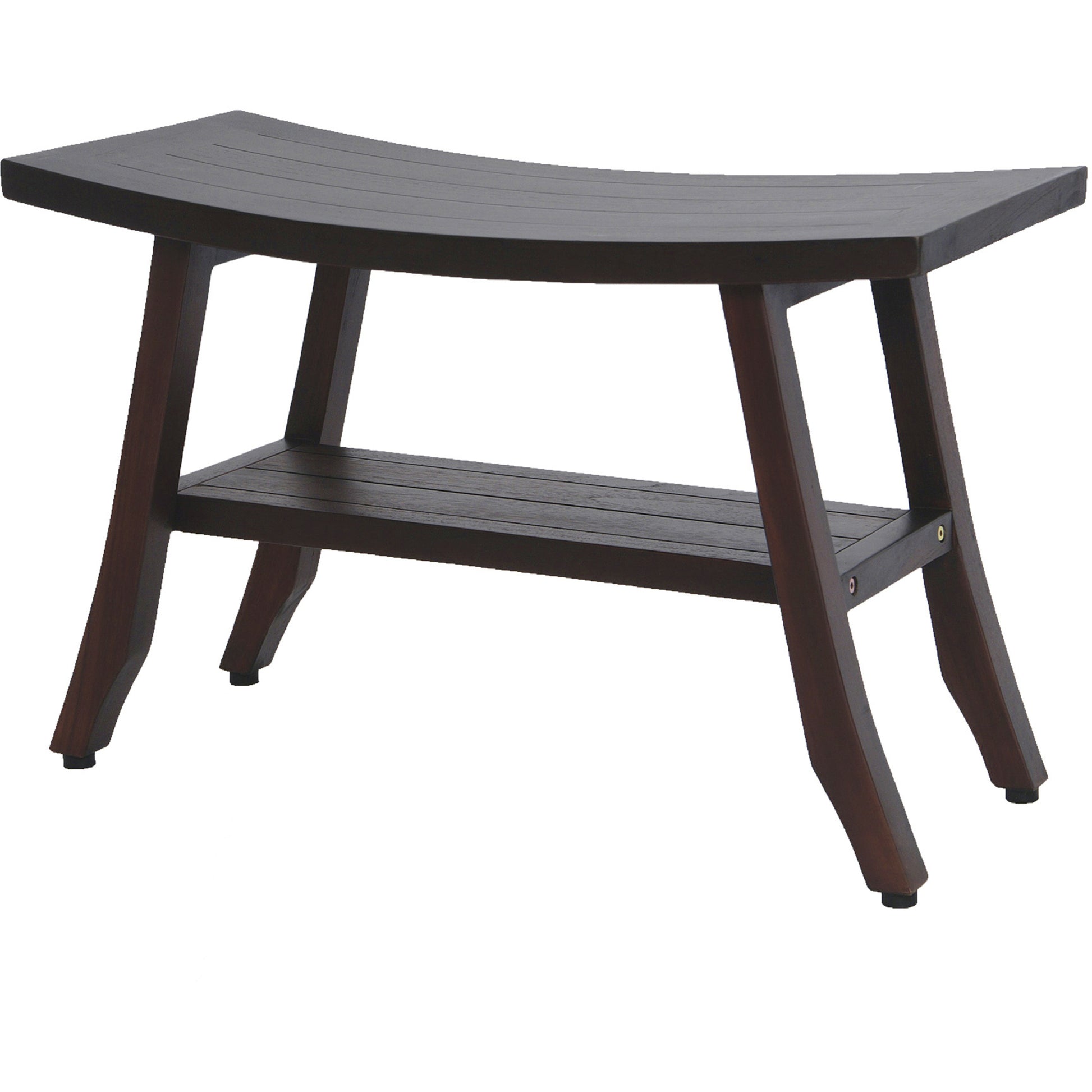 28" Dark Brown Teak Rectangular Shower Bench With Shelf-Shower Benches-DECOROLALA