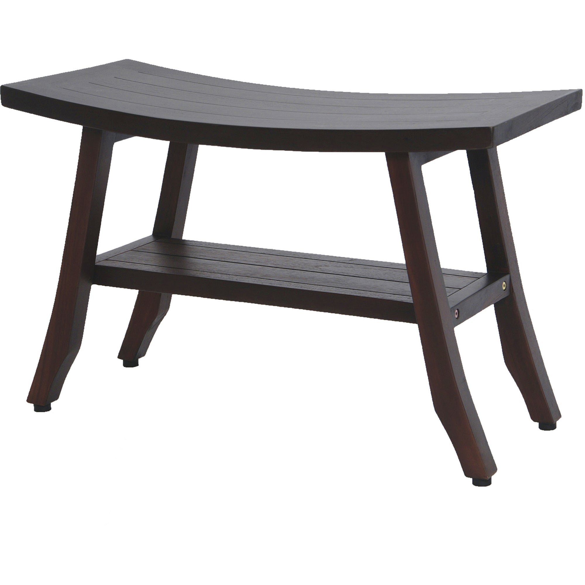 28" Dark Brown Teak Rectangular Shower Bench With Shelf-Shower Benches-DECOROLALA