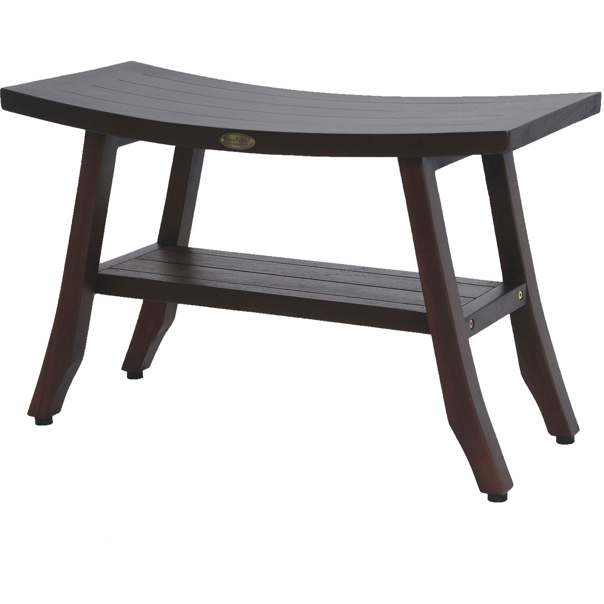 28" Dark Brown Teak Rectangular Shower Bench With Shelf-Shower Benches-DECOROLALA