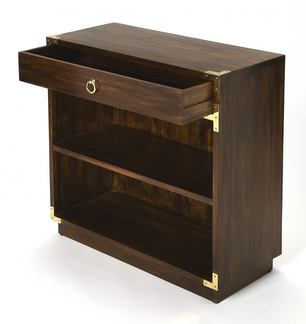 28" Dark Brown Wood Two Tier Bookcase with A Drawer-Bookcases-DECOROLALA