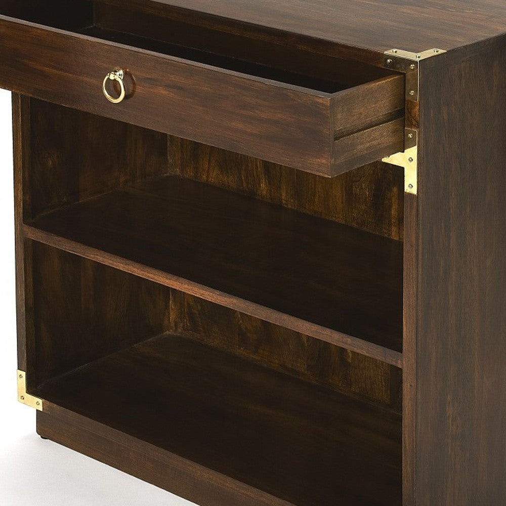 28" Dark Brown Wood Two Tier Bookcase with A Drawer-Bookcases-DECOROLALA