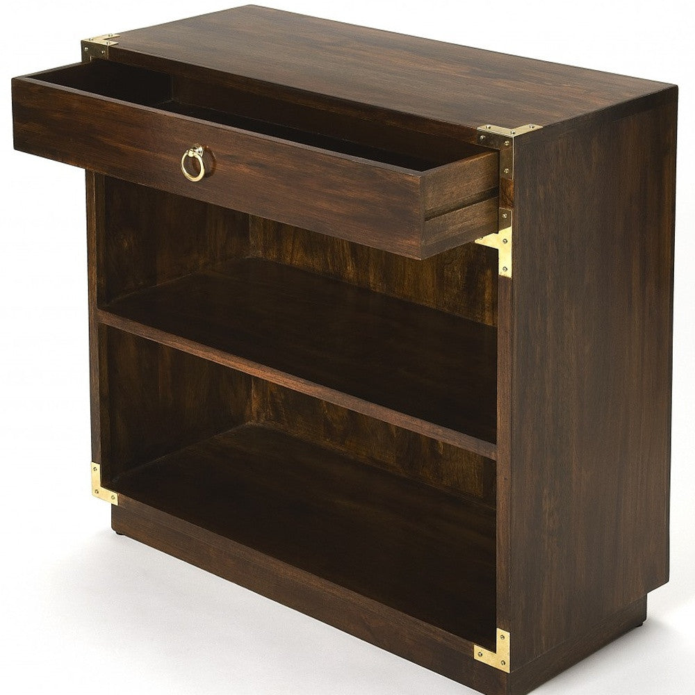 28" Dark Brown Wood Two Tier Bookcase with A Drawer-Bookcases-DECOROLALA