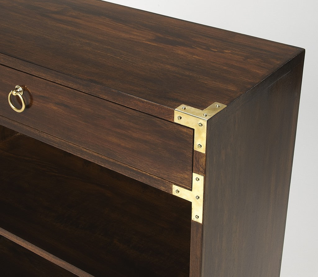 28" Dark Brown Wood Two Tier Bookcase with A Drawer-Bookcases-DECOROLALA