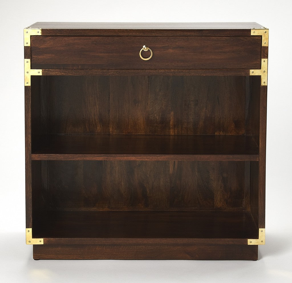 28" Dark Brown Wood Two Tier Bookcase with A Drawer-Bookcases-DECOROLALA