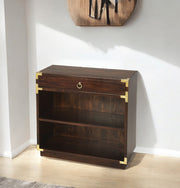 28" Dark Brown Wood Two Tier Bookcase with A Drawer-Bookcases-DECOROLALA