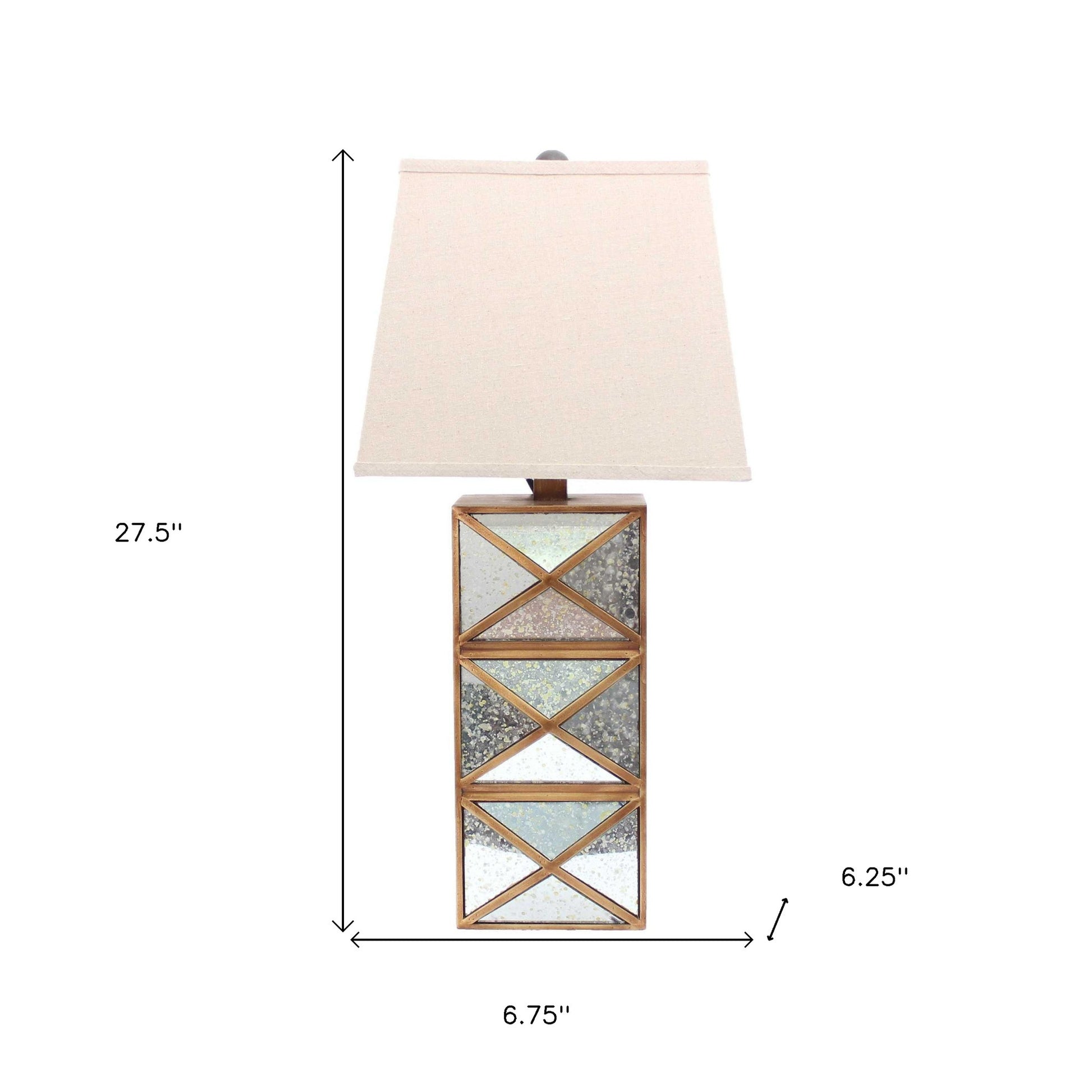 28" Distressed Gold And Silver Metal Bedside Lamp With Beige Shade-Table Lamps-DECOROLALA